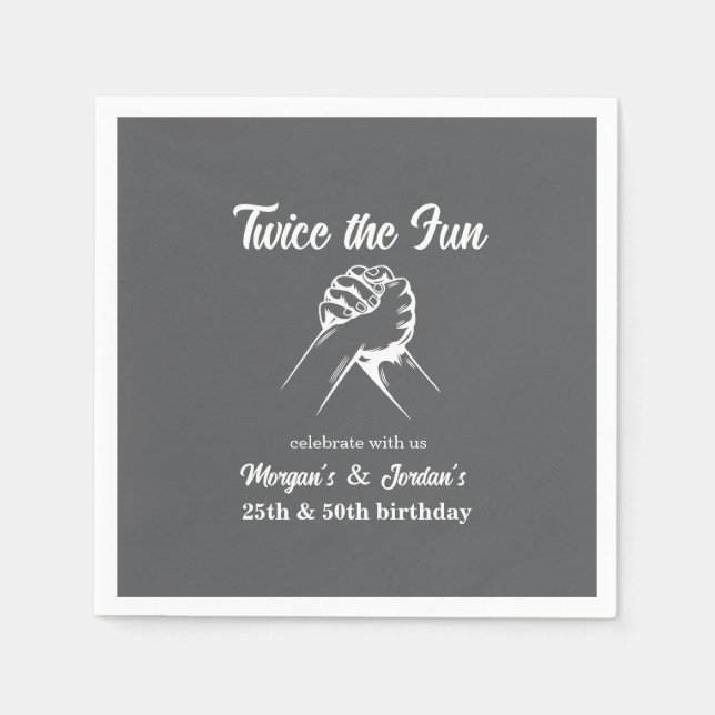 Modern Minimal Hands Grey Joint Birthday Napkin (Front)