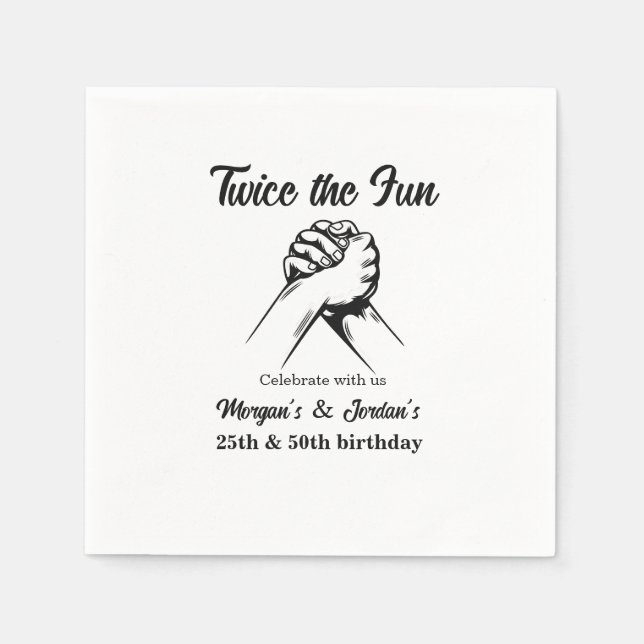 Modern Minimal Hands Grey Joint Birthday Napkin (Front)