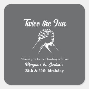 Modern Minimal Hands Grey Joint Birthday Square Sticker
