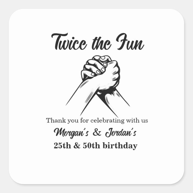 Modern Minimal Hands Grey Joint Birthday Square Sticker (Front)