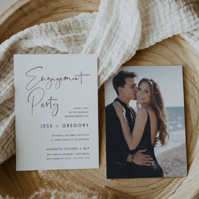 Modern Minimal Handwritten Script Engagement Party Invitation (Creator Uploaded)
