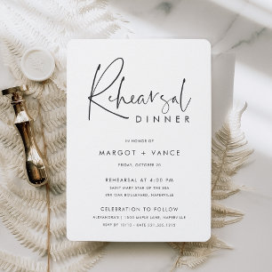 Modern Minimal Handwritten Script Rehearsal Dinner Invitation