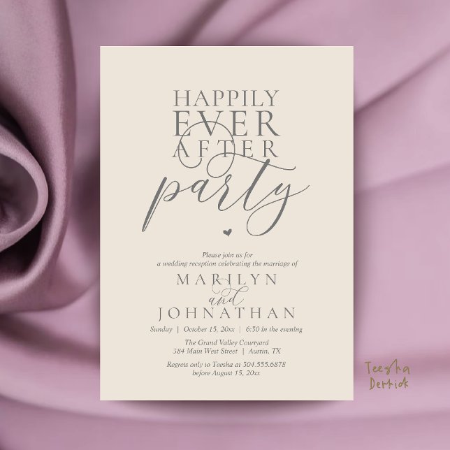 Modern Minimal Happily Ever After Party Reception Invitation (Modern Minimal Happily Ever After Party Reception Invitation Card in Cream and Grey)