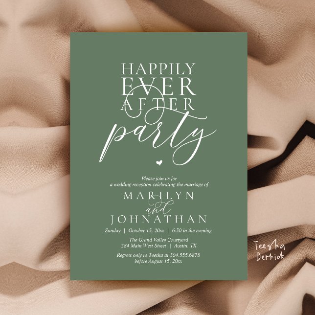 Modern Minimal Happily Ever After Party Reception Invitation (Modern Minimal Happily Ever After Party Reception Invitation Card in Sage Green)
