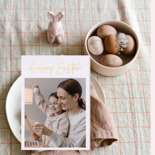 Modern Minimal Happy Easter Family   Real Foil Holiday Card