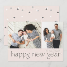 Modern Minimal Happy New Year Two Photo Holiday Ca