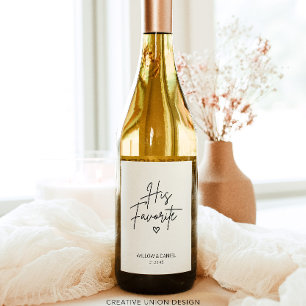 Modern Minimal His Favourite Wedding Wine Favour Label