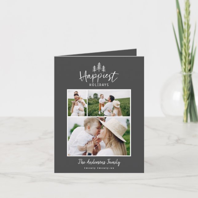 Modern minimal holidays rustic multi photo chic holiday card (Front)