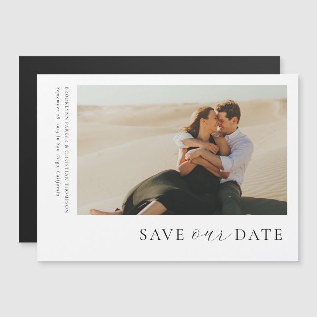 Modern Minimal Horizontal Photo Save The Date Magnetic Invitation (Front/Back)