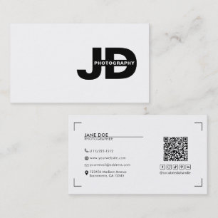 Modern Minimal Initials Camera Photographer  Business Card