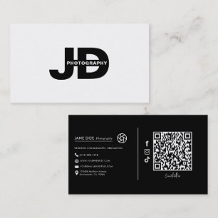 Modern Minimal Initials Camera Photographer  Business Card