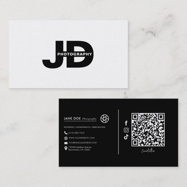 Modern Minimal Initials Camera Photographer  Business Card (Front/Back)