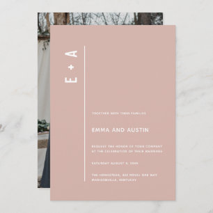 Modern Minimal Initials Dusty Rose Pink Invitation