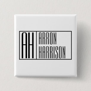 Modern Minimal Initials & Name Logo 2 Inch Square Button