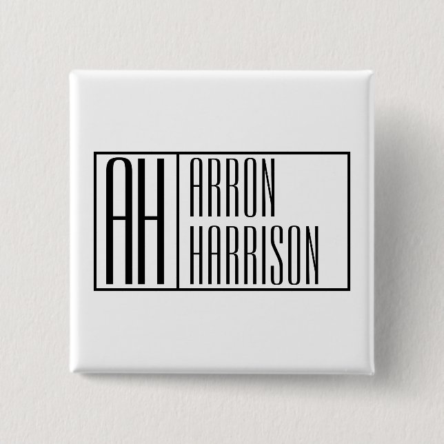 Modern Minimal Initials & Name Logo 2 Inch Square Button (Front)