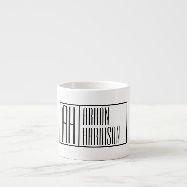 Modern Minimal Initials & Name Logo Espresso Cup (Front)