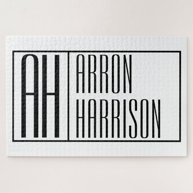 Modern Minimal Initials & Name Logo Jigsaw Puzzle (Horizontal)