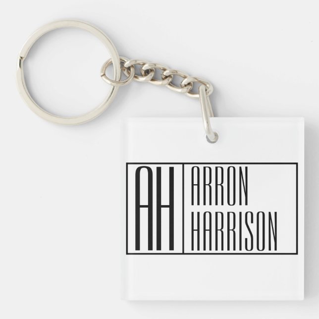 Modern Minimal Initials & Name Logo Keychain (Front)