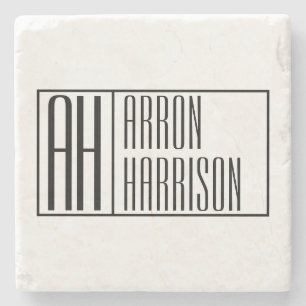 Modern Minimal Initials & Name Logo Stone Coaster