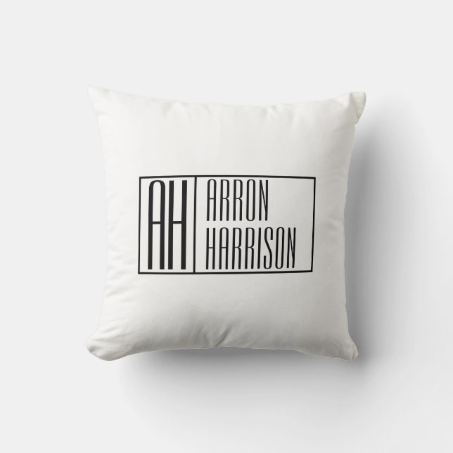 Modern Minimal Initials & Name Logo Throw Pillow (Front)