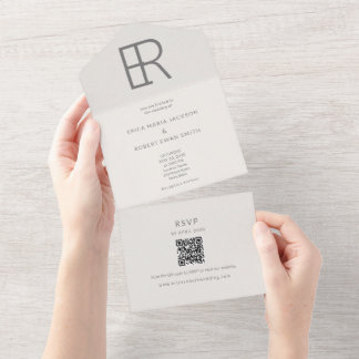Modern Minimal Interlocking Monogram All In One Invitation