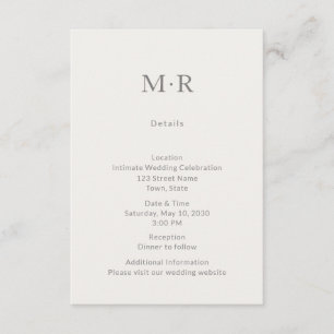 Modern Minimal Intimate Wedding Details Card