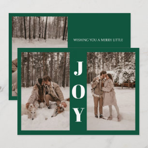 Modern Minimal Joy Christmas Green 3 Photo Holiday Card