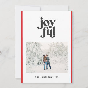 Modern minimal joyful red photo Christmas Holiday Card