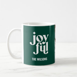 Modern minimal joyful typography photo holiday coffee mug