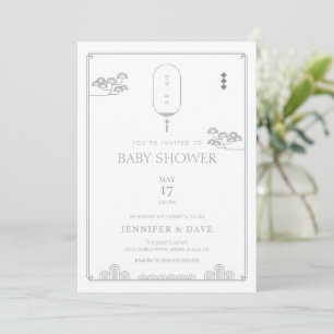 Modern minimal Korean theme baby shower Invitation