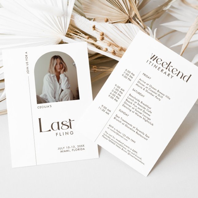 Modern Minimal "Last Fling" Bachelorette Photo Invitation (Creator Uploaded)
