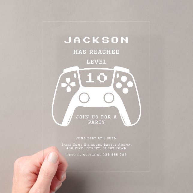 Modern Minimal Level Up Gamer Kids Birthday Party Acrylic Invitations (Insitu (Handheld))
