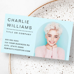 Modern minimal light aqua blue arch photo frame business card