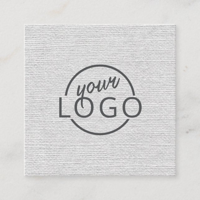 Modern minimal light grey linen custom logo square business card (Front)