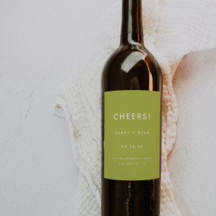 Modern Minimal Lime Green "Cheers!" Wedding Wine Label