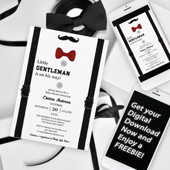 Modern Minimal Little Gentleman Cute Baby Shower  Invitation (Creator Uploaded)
