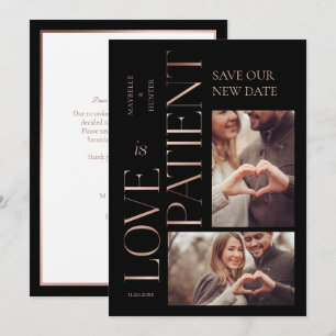 Modern Minimal Love is Patient Rose Gold Photo Save The Date