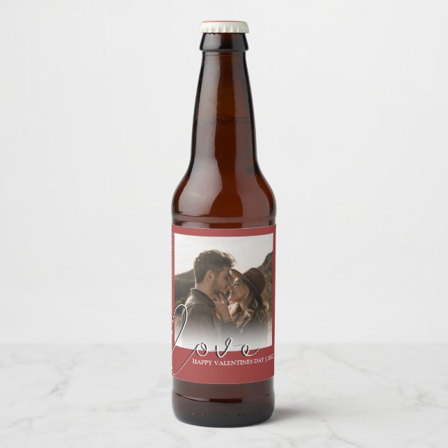 Modern Minimal Love | Photo Valentines Day Beer Bottle Label (Front)