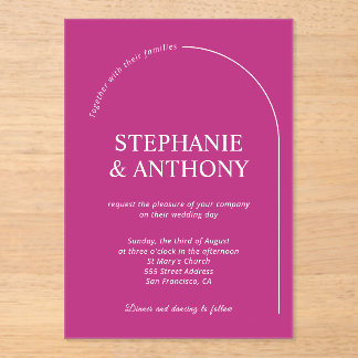 Modern Minimal Magenta with Arch Wedding    Acrylic Invitations