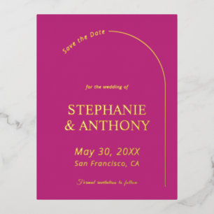 Modern Minimal Magenta with Arch Wedding    Foil Invitation Postcard