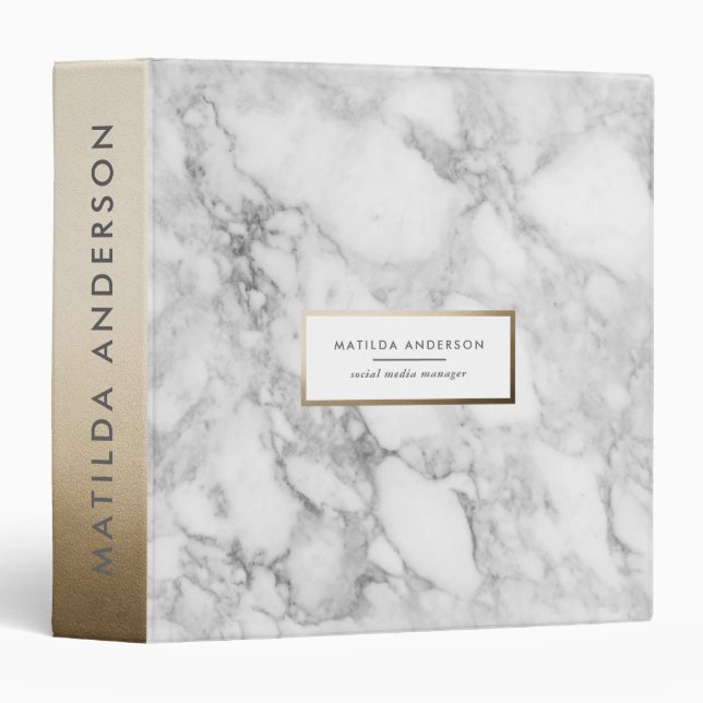 Modern minimal marble and gold geometric binder (Front/Spine)