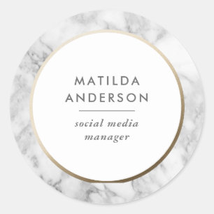 Modern minimal marble and gold geometric classic round sticker