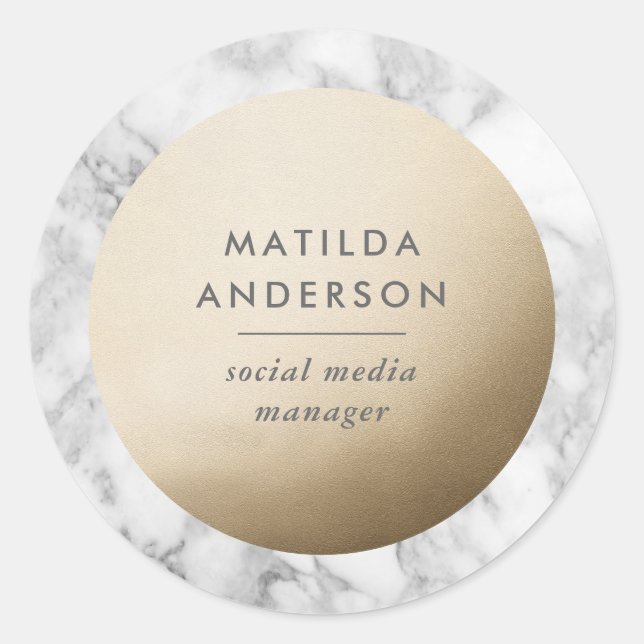 Modern minimal marble and gold geometric classic round sticker (Front)