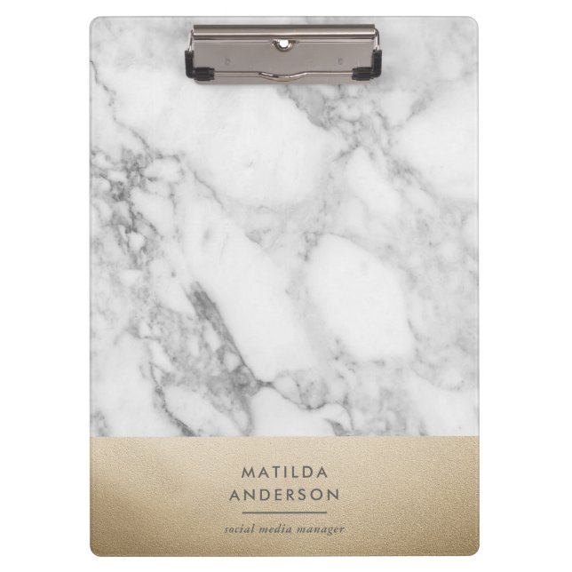 Modern minimal marble and gold geometric clipboard (Front)