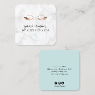 Modern minimal marble rose gold eyelash extensions square business card
