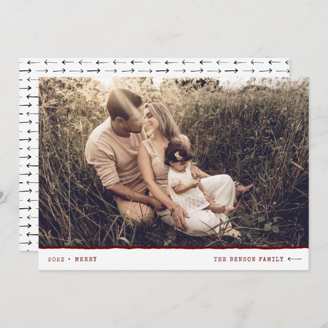 Modern Minimal Marker MERRY Red Holiday Card (Front/Back)