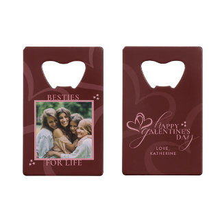 Modern Minimal Maroon Chic Typography Galentine's Credit Card Bottle Opener