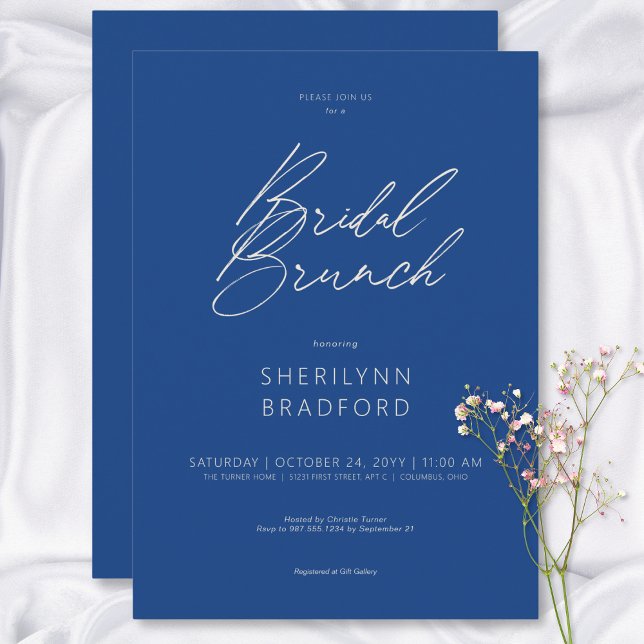 Modern Minimal Marseille Blue Bridal Brunch Invitation (Modern Minimal Marseille Blue Bridal Brunch Invitation)