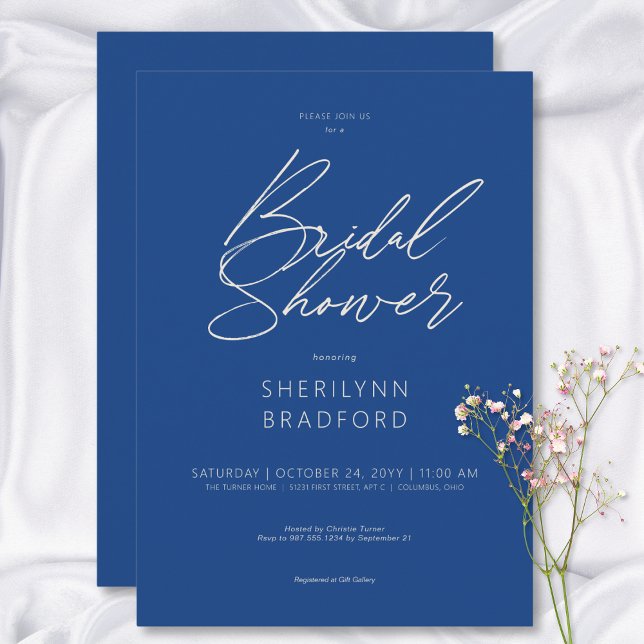 Modern Minimal Marseille Blue Bridal Shower Invitation (Modern Minimal Marseille Blue Bridal Shower Invitation)