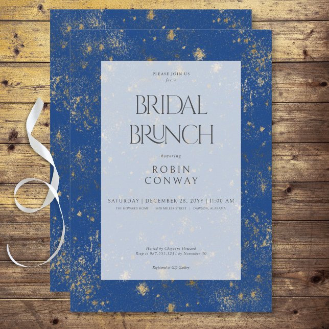 Modern Minimal Marseille Blue & Gold Bridal Brunch Invitation (Modern Minimal Marseille Blue & Gold Bridal Brunch Invitation)